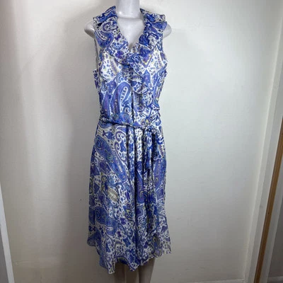 (R7) Ralph Lauren Dress Womens 14 Silk Wrap A Line Paisley Ruffle Fairy Midi - Image 1 of 4