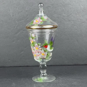 Apotheker Glas Bonbonglas mit Fuß und Deckel Kolibri handbemalt 9,25" Vintage - Bild 1 von 15
