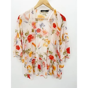 Doe & Rae Women Sheer Floral Cardigan Size S Boho Feminine Swiss Dot Ruffle  - Picture 1 of 7