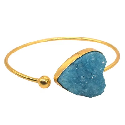 Blue Titanium Druzy Bracelet Lovely Gifts Gold Plated Adjustable Bangle k754 - Image 1 of 4