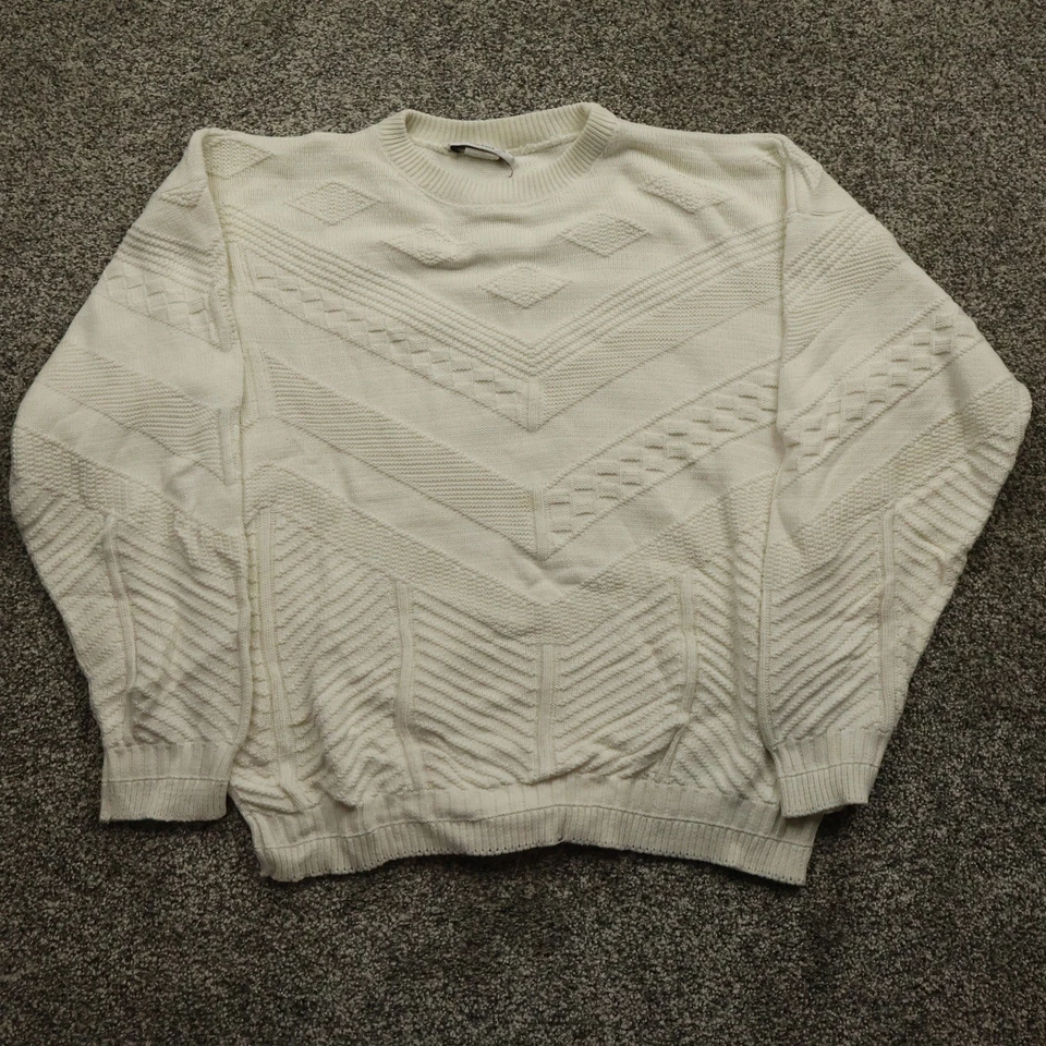 Vintage Pebble Beach Sweater Men's Large Cream Knit Chevron California Golf 3D - Image 1 of 4