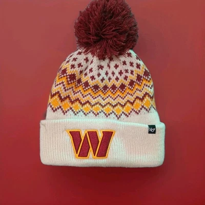 Washington Commanders New Era Beanie Knit Pom Winter NFL Womens Hat Refskins NfL - Image 1 of 3