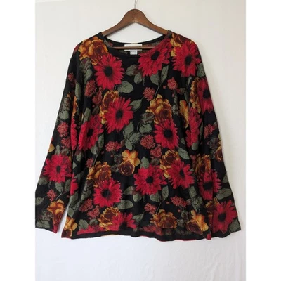 Женский свитер Cathy Daniels с темным цветочным принтом акриловый с длинным рукавом размер XL - Изображение 1 из 4