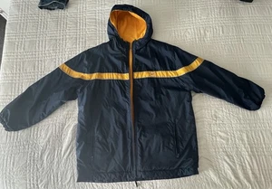 Nike Giacca Uomo Large/XL Blu/Giallo Isolata Imbottita Reversibile Pile VINTAGE - Foto 1 di 12