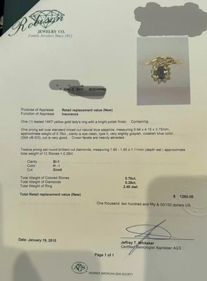 Ladies 14KT yellow gold with blue sapphire surrounded by small diamonds - Image 1 of 4