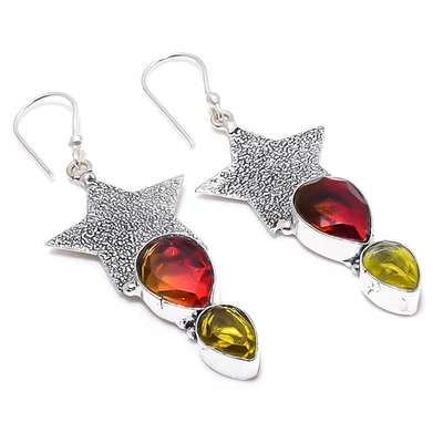 Orecchini gioiello in argento sterling 925 con tormalina bicolore, pietra... - Immagine 1 di 4