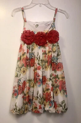 BONNIE JEAN Girl's 14 Floral Dress NWT Sundress Sleeveless Lined Sparkle Bubble - Image 1 of 4
