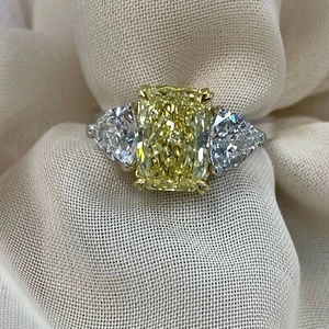 IGI 2.05 Ct Fancy Intense Yellow Radiant Lab Grown Diamond Ring 18k White Gold - Picture 1 of 21