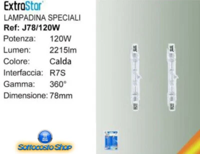 2 LAMPADINE R7S 120W 2700K 2200 LUMEN LUCE BIANCO CALDO BASSO CONSUMO EXTRASTAR - Immagine 1 di 3