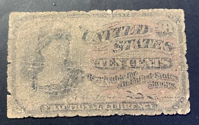 1863 10 Cent Fourth Issue Fractional Currency Obsolete Bank Note Bill. - Image 1 of 2