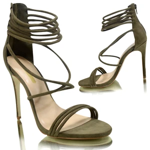 Damenschuhe mit hohem Stiletto-Riemchensandale offene Zehenpartie Reißverschluss Absatz UK - Bild 1 von 25