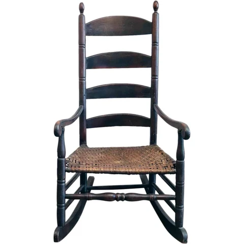 Antique American New England Maple & Hickory Ladderback Rocking Chair 18th cent Cover