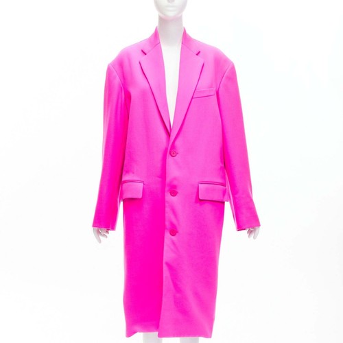 Cappotto lungo oversize lana di cavalleria rosa caldo BALENCIAGA FR34 XS Hailey Beiber