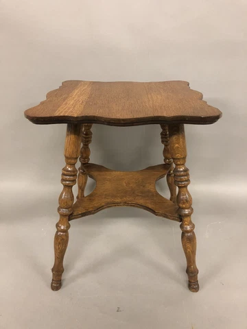 Antique Oak Turn Of The Century Diminutive Plant/Lamp Table 17 3/4” X 14 1/4” Cover