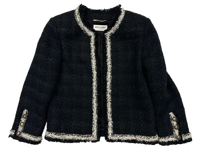 2021 Saint Laurent Check Wool Silk Blend Tweed Jacket Women’s FR 36 - Image 1 of 4