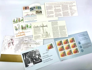 Postage Stamp Lot Queen Mom 100yrs and Elizabeth 60th London Landmarks UK Canada - Picture 1 of 15