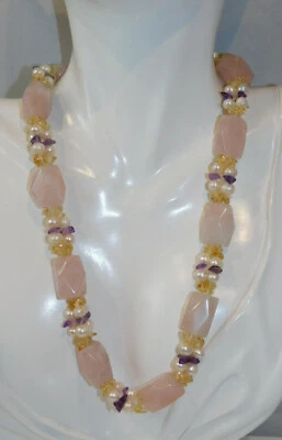 Collar de 17" de cuarzo rosa blanco perla amatista topacio piedra astillada 4g 88 Foto 1 de 4