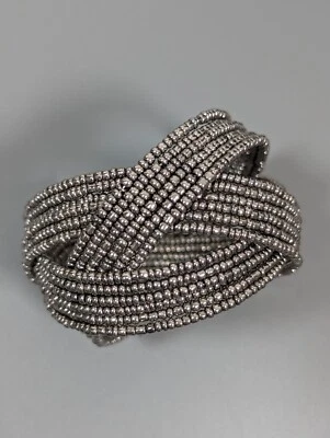 Brazalete abierto trenzado de vidrio gris tono plata occidental costero playa 6,5 pulgadas Foto 1 de 4