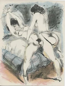 3 ORIGINAL LITHOGRAPHS FIRST '900 EROTICISM PUSHED WITH PENISES AND NUDE WOMEN erotic - Picture 1 of 3