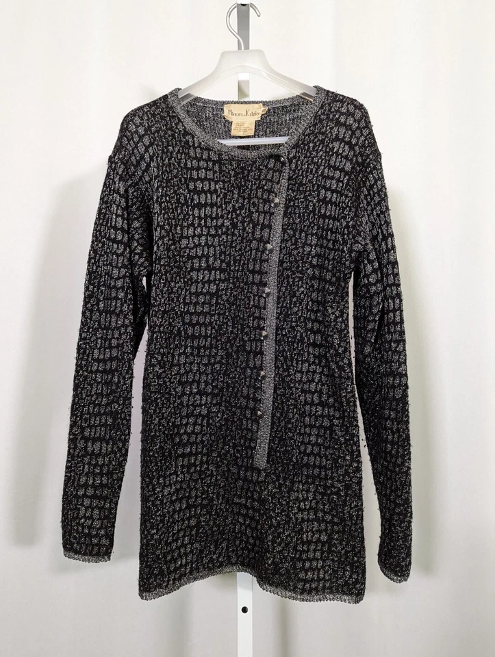 Vestido Suéter Vintage Espejos de Krizia Negro Plateado Metálico Leopardo Animal S Foto 1 de 4