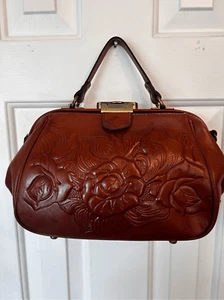 Patricia Nash Brown Tooled Rose Italian Leather Satchel Shoulder Bag Handbag - Picture 1 of 5