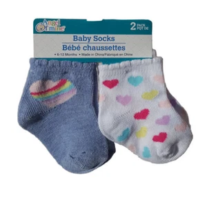 6-12 Months Size Baby Socks Ankle Hearts 2 Pack Girl Cute Grey White Quality - Picture 1 of 3