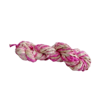 Sari Silk Ribbon super bulky yarn - Pink white cream - SHIBORI dye - Silk Strips - Image 1 of 4