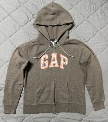 Sudadera con capucha y cremallera completa Gap para mujer talla M marrón con logotipo de flor naranja Foto 1 de 4