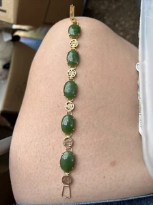 Vintage Armband grüne Jade Gold Rhodium Bronze - Bild 1 von 3