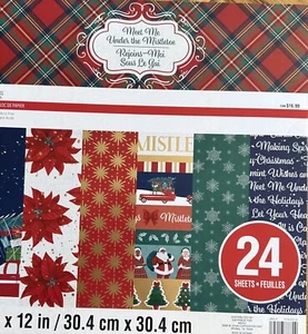 ~MEET ME UNDER THE MISTL~ 12X12 CARDSTOCK PAPER PAD 24 LOT RECOLLECTIONS ~ FOIL - Picture 1 of 12