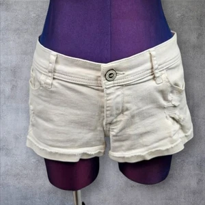 Pantaloncini jeans corti Hollister bianchi denim effetto invecchiato vita bassa taglia 7 junior - Foto 1 di 8
