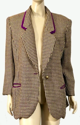 Retro Vintage 70s ACTWU Mod Tahari Wool Blend Blazer Jacket Purple Yellow L - Image 1 of 4