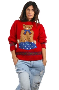 Red Knit Christmas Bear Ugly Sweater Holiday Gift Size M - Picture 1 of 12