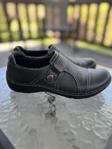 Clarks Collection Leather Slip On Loafers Comfort Casual Shoes Black size 6.5 - Picture 1 of 9