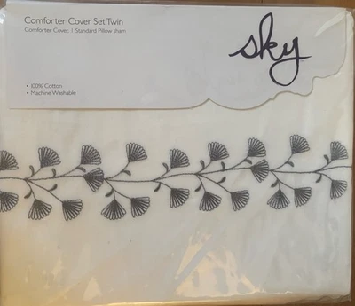 SKY FLORAL Embroidered 100% Cotton Twin  2 Piece Comforter Cover Set Color white - Image 1 of 4
