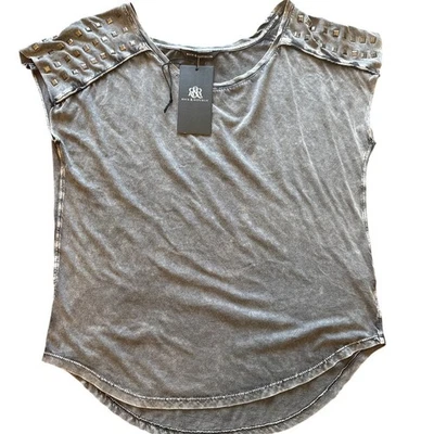 Rock & Republic Studded Tee Shirt Washed Black Sz S NWT Grunge - Image 1 of 4