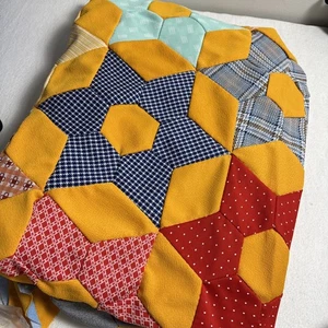 Vintage Handmade Quilt Top 1970s Retro Polyester Star 72" x 90" - Picture 1 of 11