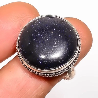 Ювелирное кольцо с серебряным покрытием с голубым солнечным камнем s.9.5 TR7508-1145 - Изображение 1 из 3