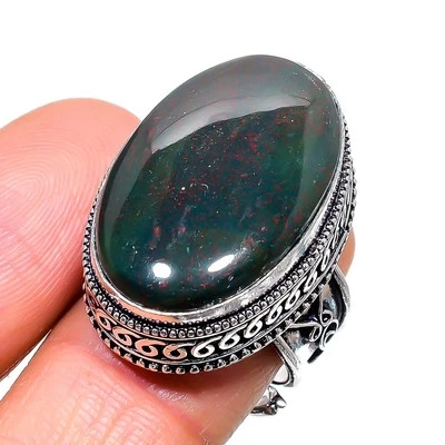 Blutstein ovale Form Edelstein verstellbar Ring Handarbeit Vintage Schmuck VR... - Bild 1 von 4