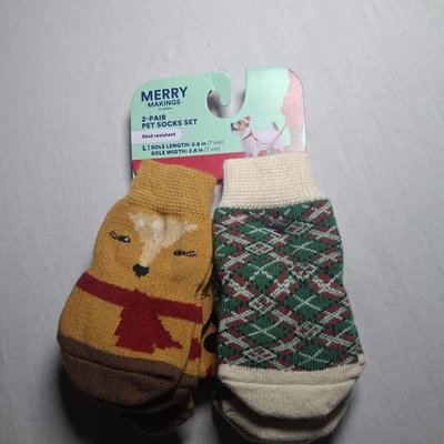 Merry Makings 2 pares de calcetines de ciervo de vacaciones para mascotas talla L conjunto grande resistente al deslizamiento Foto 1 de 4