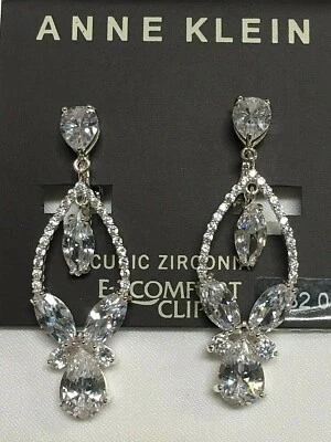 Anne Klein прозрачный белый CZ падение люстра посеребренные серьги 1-3/4» новый AN93 - Изображение 1 из 4