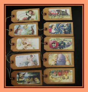 PRIMITIVE STYLE EASTER DESIGNED HANG TAGS - SET OF TEN - Picture 1 of 2