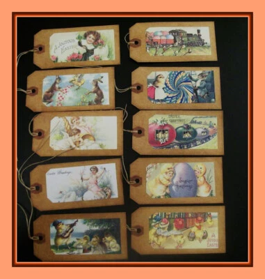 PRIMITIVE STYLE EASTER DESIGNED HANG TAGS - SET OF TEN - Image 1 of 2
