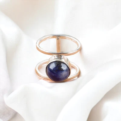 Lindo anillo de piedras preciosas naturales de sodalita para mujer de plata de ley 925 regalo Foto 1 de 4