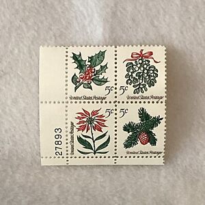 MINT SCOTT #1254 5¢ 1964 4 STAMP PLATE BLOCK CHRISTMAS FLOWERS MNH