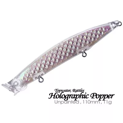 10PCS 11CM 11G Topwater Holographic Popper DIY Unpainted Bait Blank Fishing Lure - Image 1 of 4