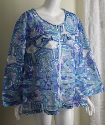 Nueva Chaqueta Multiples Talla 3X Todo Bordado Azul Verde Floral Art-to-Wear Ligera Foto 1 de 4