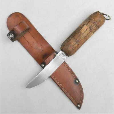 COLONIAL Cutlery USA vintage cork handle fishing floating knife; original sheath - Image 1 of 4
