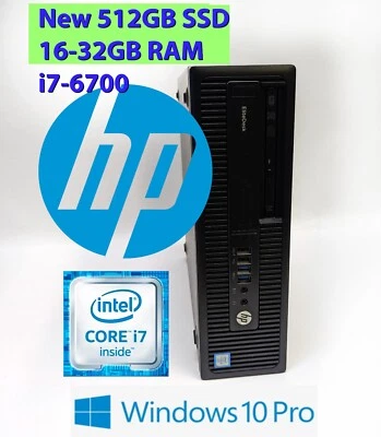 HP EliteDesk G2 800, i7-6700, 16-32GB, NEW 512GB SSD, Win 10 Pro SFF Desktop PC - Image 1 of 4