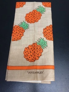 Asciugamano da cucina vintage in lino irlandese - ananas arancione 19x30 - Tiki TIme - Foto 1 di 8